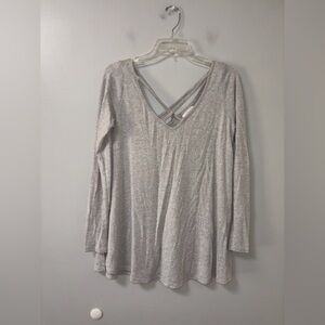 Thyme & Honey Gray Long Sleeve V Neck Criss Cross Back Top Basic Minimalist M